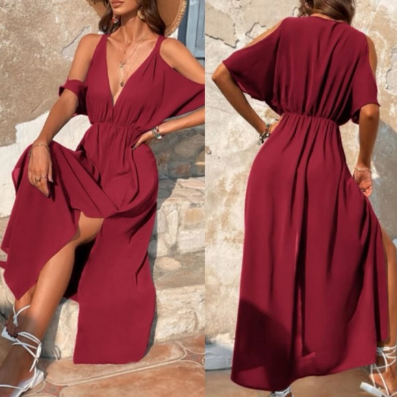 Cold shoulder split thigh maxi dress - Picture 8 of 16